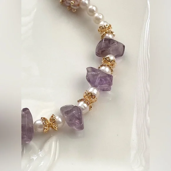 GP47-Handmade Natural Amethyst And Natural Freshwater Baby Pearl Necklace - Picture 10 of 13